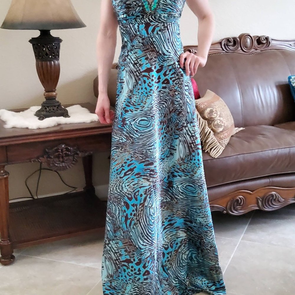 Blue Animal Print Formal Prom Homecoming Dress Size 2